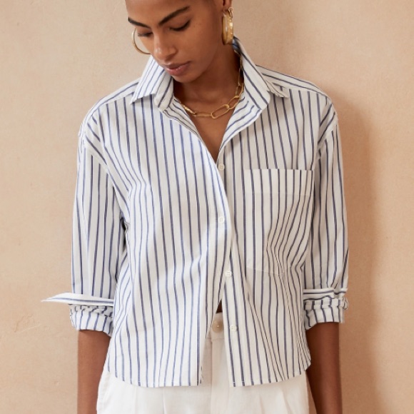 Nwt Banana Republic Crop (Tall) Button Down Shirt Drop Shoulder Vent Side W Tabs